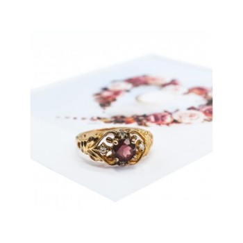 925 Sterling Silver Gold Plated Ruby & CZ Ring Size 7