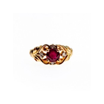 925 Sterling Silver Gold Plated Ruby & CZ Ring Size 7