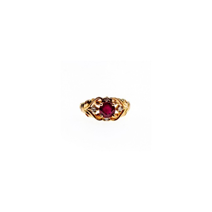 925 Sterling Silver Gold Plated Ruby & CZ Ring Size 7