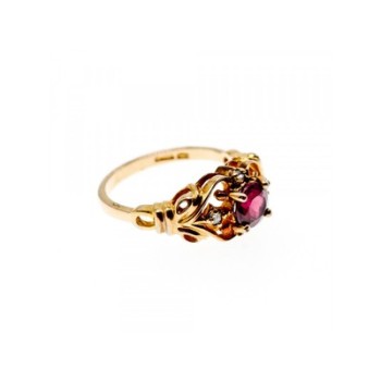 925 Sterling Silver Gold Plated Ruby & CZ Ring Size 7
