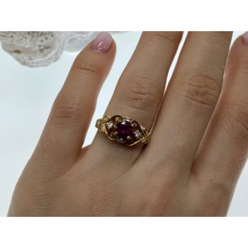 925 Sterling Silver Gold Plated Ruby & CZ Ring Size 7