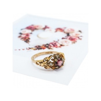 925 Sterling Silver Gold Plated Ruby & CZ Ring Size 7