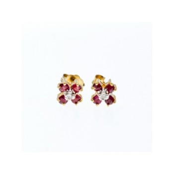 14k Yellow Gold Ruby & Diamonds Earrings