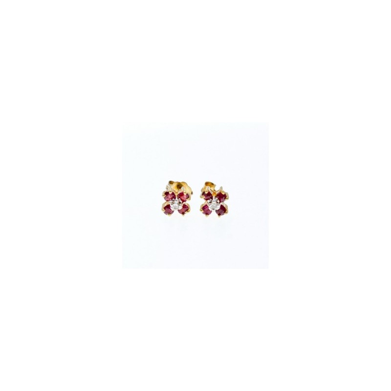 14k Yellow Gold Ruby & Diamonds Earrings