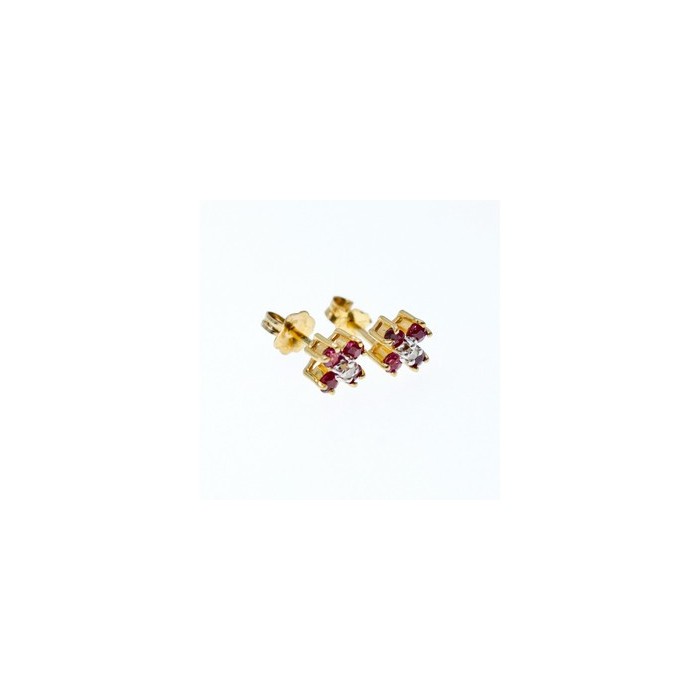 14k Yellow Gold Ruby & Diamonds Earrings