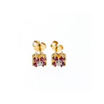 14k Yellow Gold Ruby & Diamonds Earrings