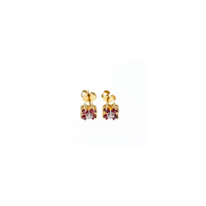 14k Yellow Gold Ruby & Diamonds Earrings