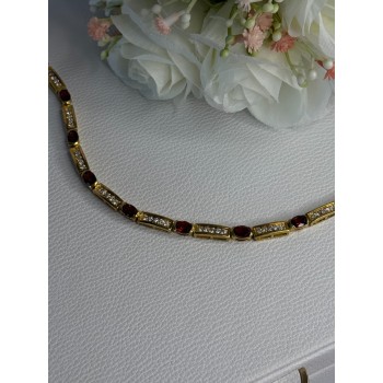 925 Sterling Silver Gold Plated Jjt Garnet & CZ Bracelet Length 7.5