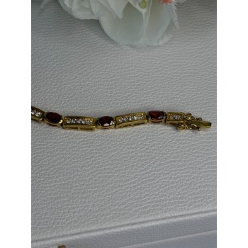 925 Sterling Silver Gold Plated Jjt Garnet & CZ Bracelet Length 7.5