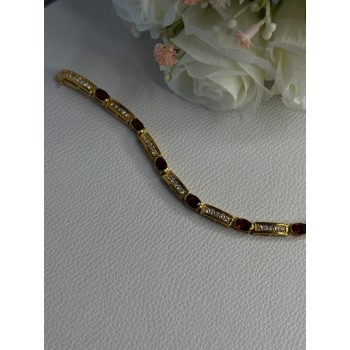925 Sterling Silver Gold Plated Jjt Garnet & CZ Bracelet Length 7.5