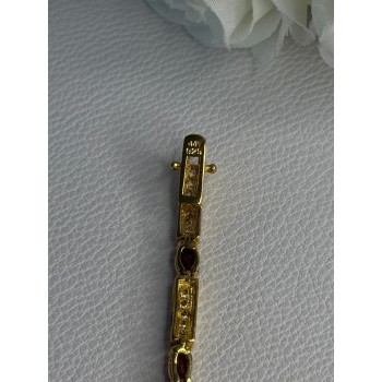 925 Sterling Silver Gold Plated Jjt Garnet & CZ Bracelet Length 7.5