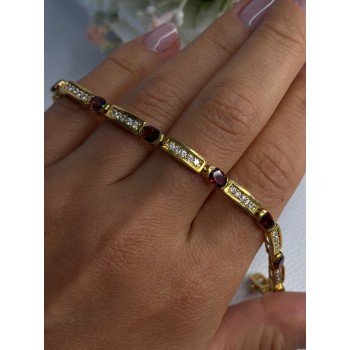 925 Sterling Silver Gold Plated Jjt Garnet & CZ Bracelet Length 7.5