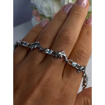 925 Sterling Silver Topaz Dolphin Bracelet Length 7.5