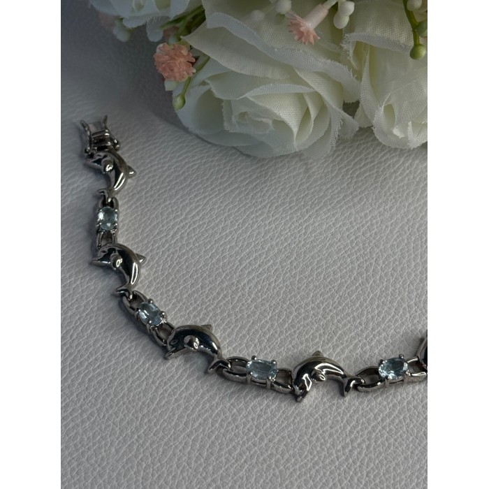 925 Sterling Silver Topaz Dolphin Bracelet Length 7.5