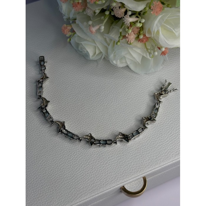 925 Sterling Silver Topaz Dolphin Bracelet Length 7.5
