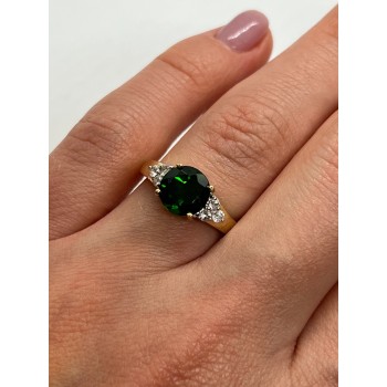 10K YELLOW GOLD RING  WITH EMERALD & DIAMONDS  SIZE 6