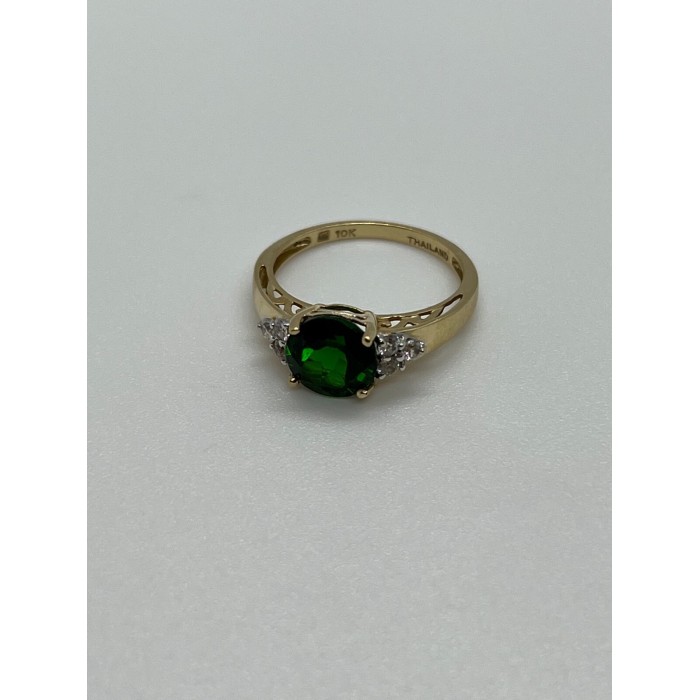 10K YELLOW GOLD RING  WITH EMERALD & DIAMONDS  SIZE 6