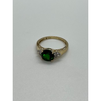 10K YELLOW GOLD RING  WITH EMERALD & DIAMONDS  SIZE 6
