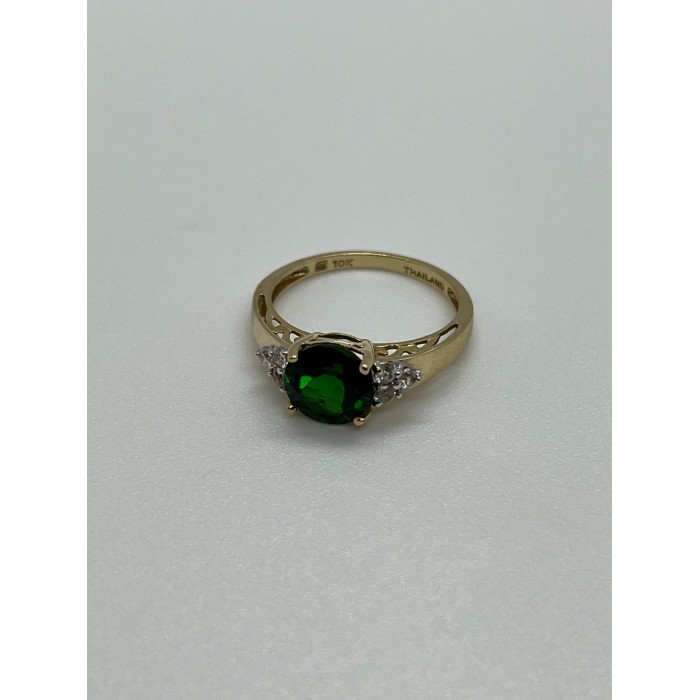 10K YELLOW GOLD RING  WITH EMERALD & DIAMONDS  SIZE 6