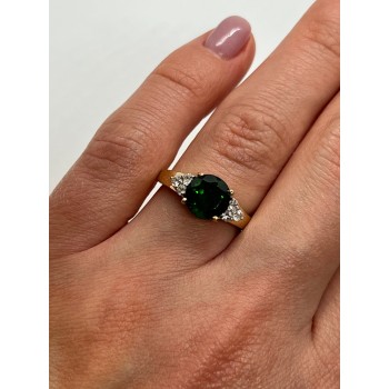 10K YELLOW GOLD RING  WITH EMERALD & DIAMONDS  SIZE 6