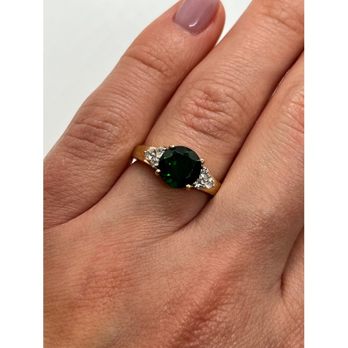 10K YELLOW GOLD RING  WITH EMERALD & DIAMONDS  SIZE 6