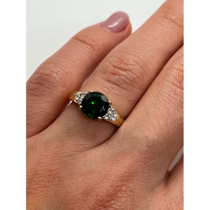 10K YELLOW GOLD RING  WITH EMERALD & DIAMONDS  SIZE 6