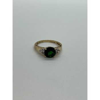 10K YELLOW GOLD RING  WITH EMERALD & DIAMONDS  SIZE 6