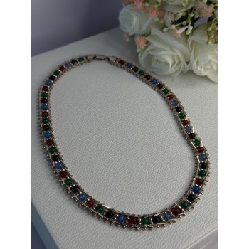 925 Sterling Silver Italy Milor Multicolor Agate Necklace Length 17 Inch