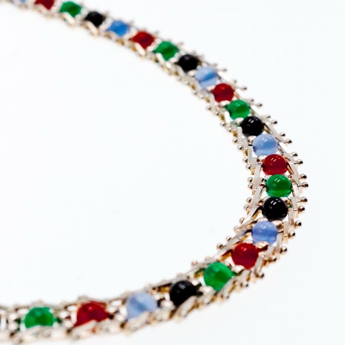 925 Sterling Silver Italy Milor Multicolor Agate Necklace Length 17 Inch