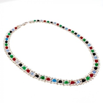 925 Sterling Silver Italy Milor Multicolor Agate Necklace Length 17 Inch