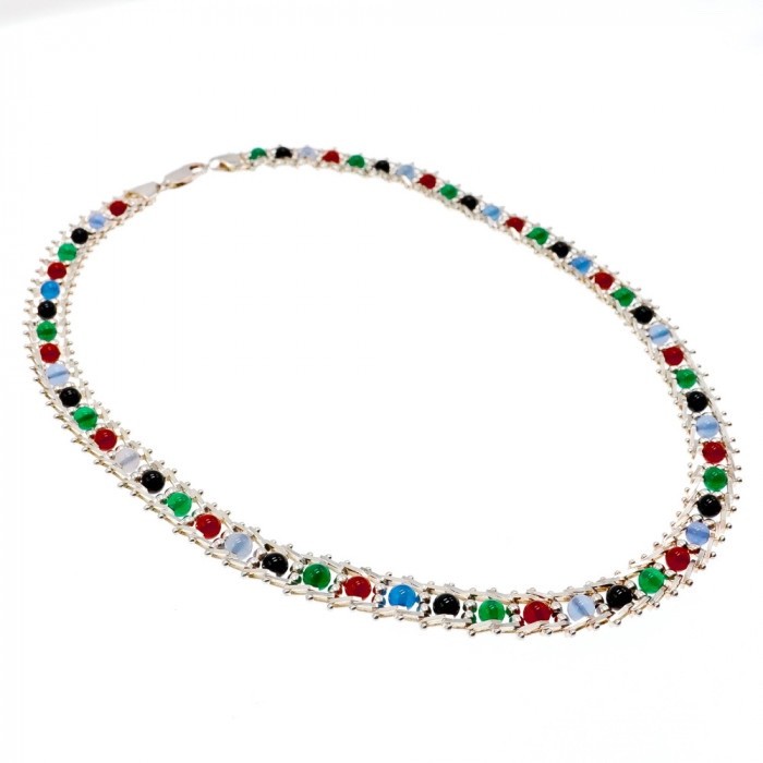 925 Sterling Silver Italy Milor Multicolor Agate Necklace Length 17 Inch