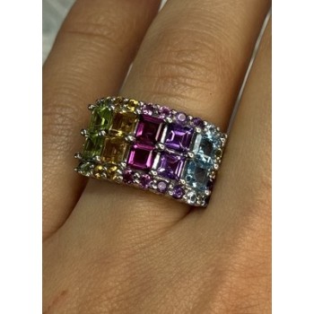 925 STERLING SILVER MULTICOLOR STONES RING SIZE 7