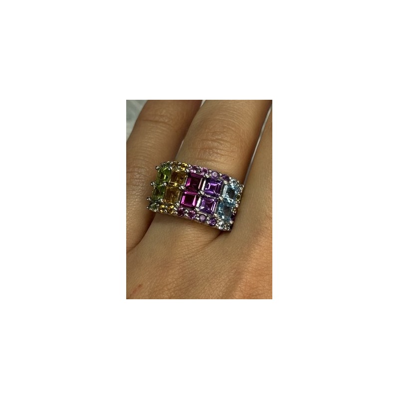 925 STERLING SILVER MULTICOLOR STONES RING SIZE 7