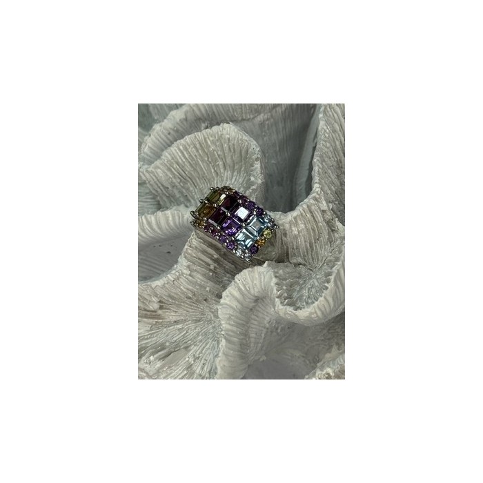925 STERLING SILVER MULTICOLOR STONES RING SIZE 7