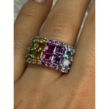 925 STERLING SILVER MULTICOLOR STONES RING SIZE 7