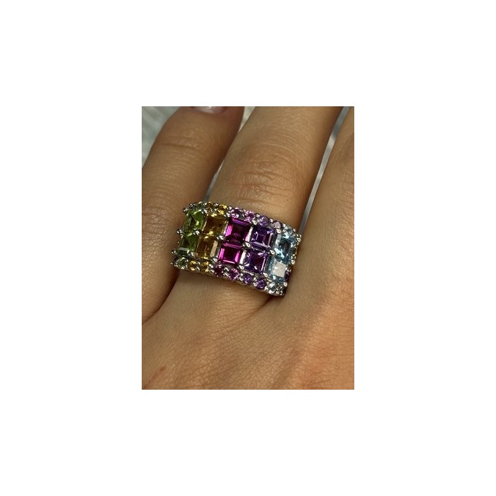 925 STERLING SILVER MULTICOLOR STONES RING SIZE 7