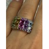 925 STERLING SILVER MULTICOLOR STONES RING SIZE 7