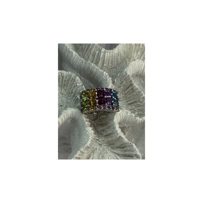 925 STERLING SILVER MULTICOLOR STONES RING SIZE 7
