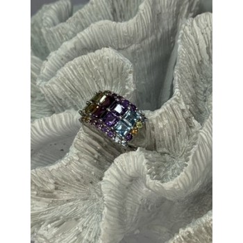 925 STERLING SILVER MULTICOLOR STONES RING SIZE 7