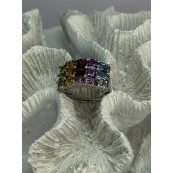 925 STERLING SILVER MULTICOLOR STONES RING SIZE 7