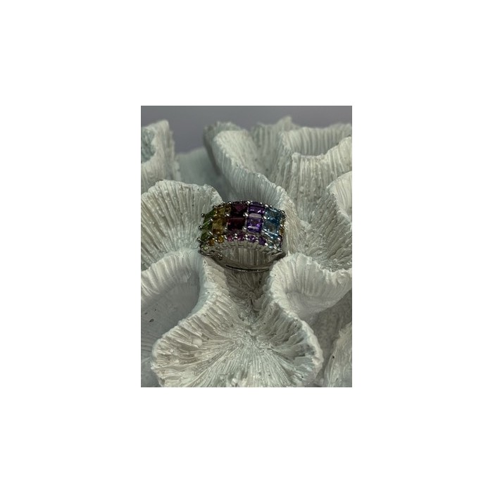 925 STERLING SILVER MULTICOLOR STONES RING SIZE 7