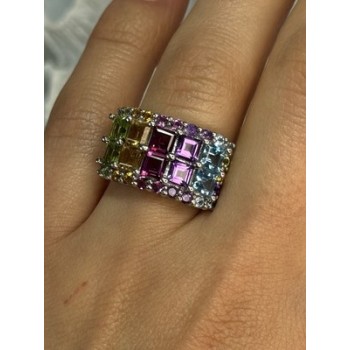 925 STERLING SILVER MULTICOLOR STONES RING SIZE 7