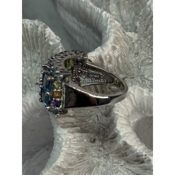 925 STERLING SILVER MULTICOLOR STONES RING SIZE 7