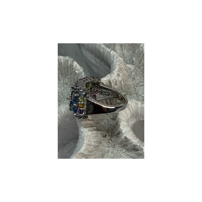 925 STERLING SILVER MULTICOLOR STONES RING SIZE 7