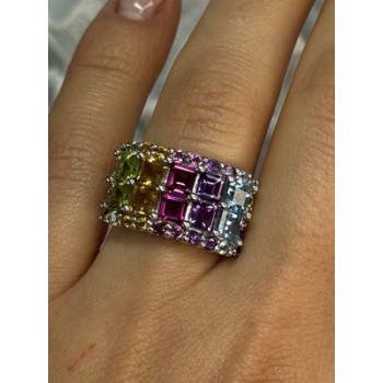 925 STERLING SILVER MULTICOLOR STONES RING SIZE 7