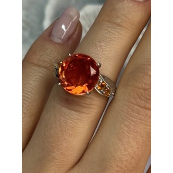 925 STERLING SILVER ORANGE SPINEL RING SIZE 6