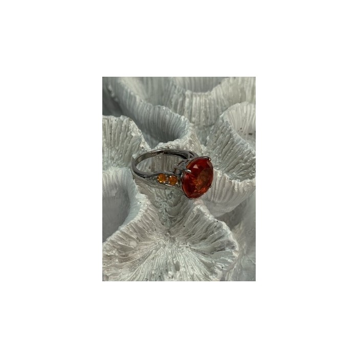 925 STERLING SILVER ORANGE SPINEL RING SIZE 6