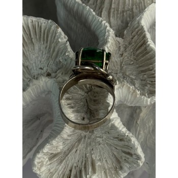 Vintage Elegant Design 925 Sterling Silver Green Spinel Ring Sizable