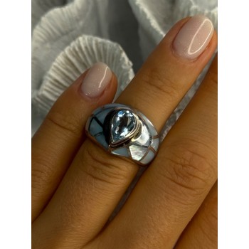 925 Sterling Silver Beautiful Blue Abalone & Topaz Ring Size 6