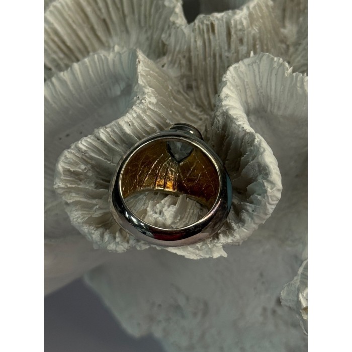 925 Sterling Silver Beautiful Blue Abalone & Topaz Ring Size 6